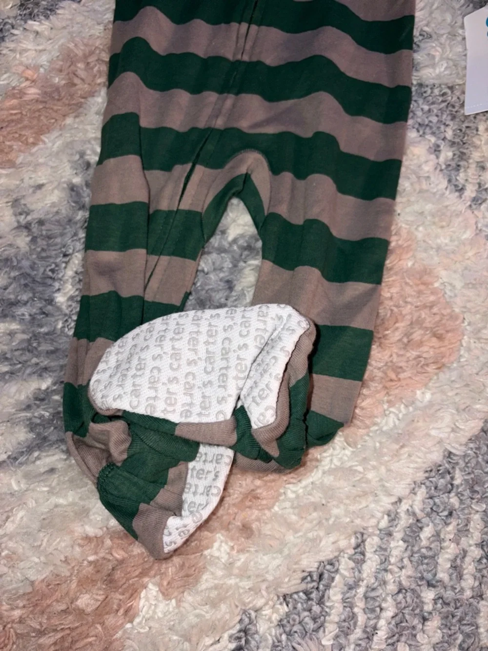 Carter's Green & Brown Striped Football One-Piece Footed Pajamas